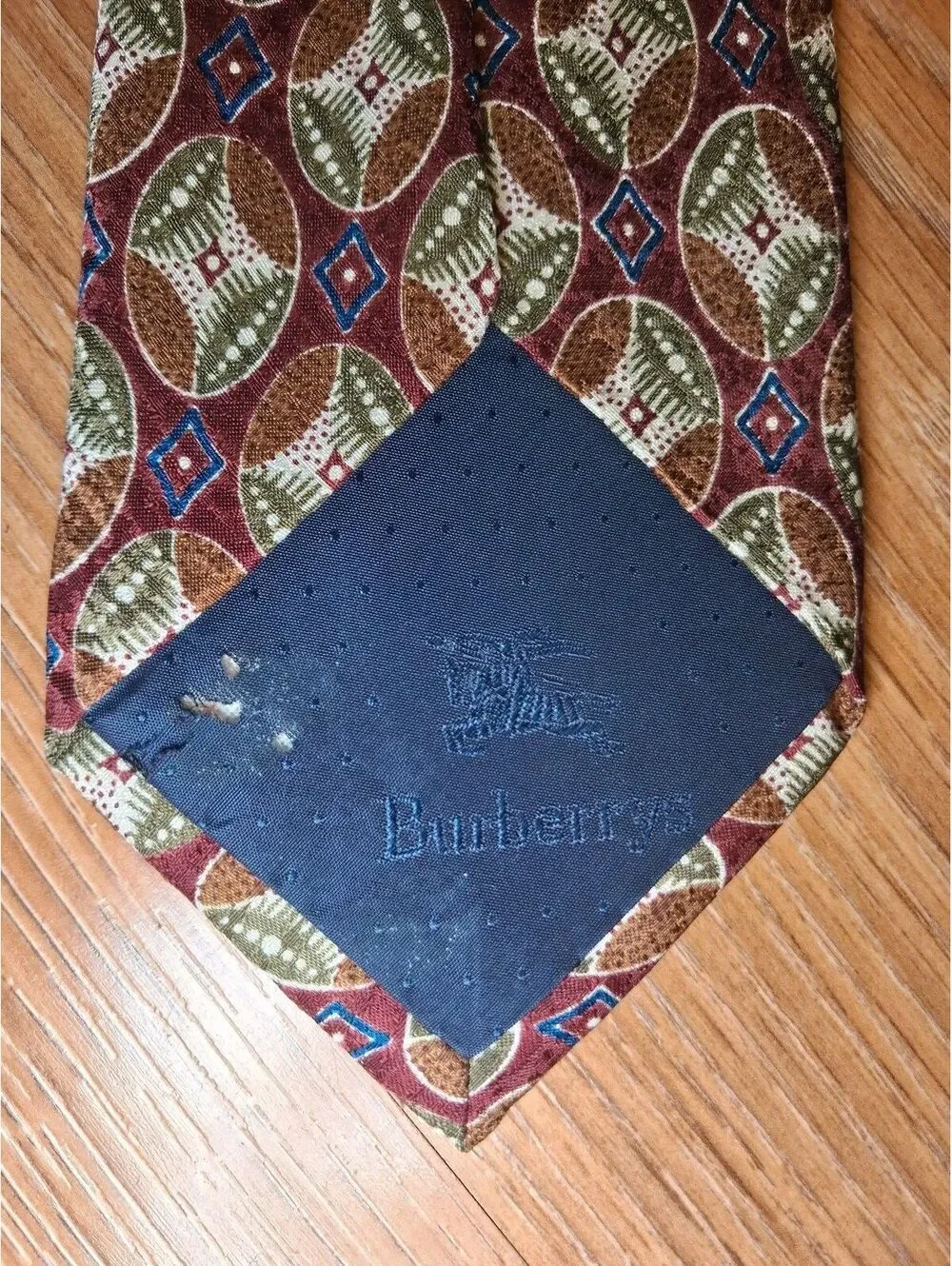 VINTAGE Burberry Silk Tie Red Multicolor Geometric Handmade